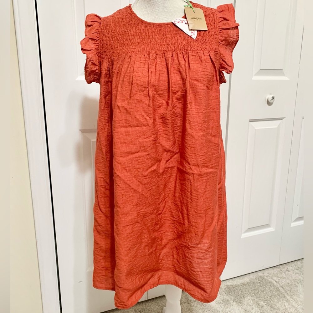 Umgee Lightweight Smocked Ruffle Cap Sleeve Shift Dress - M - NEW